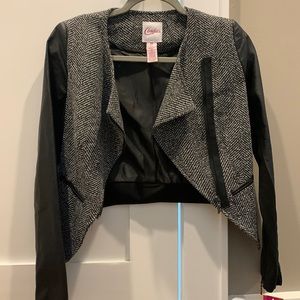 Candies jacket with leather sleeves.